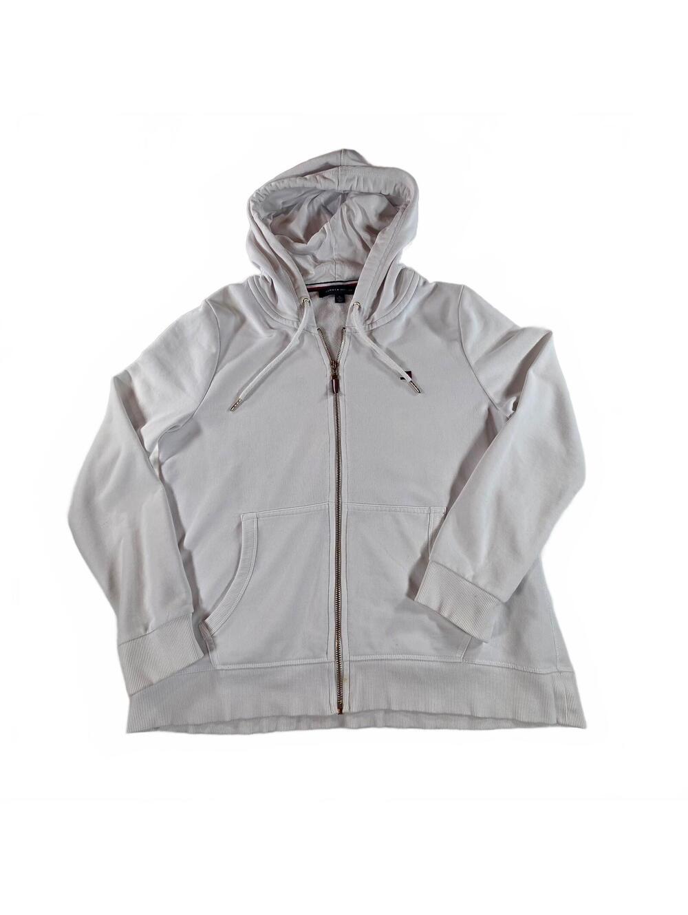 Tommy Hilfiger Men's XL White Full Zip Hoodie Casual Streetwear Comfortable